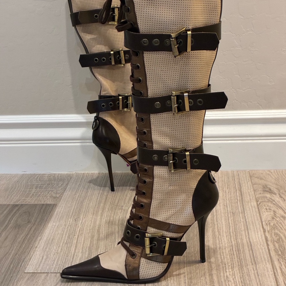 Gianmarco Lorenzi Brown and Cream Heeled Boots
